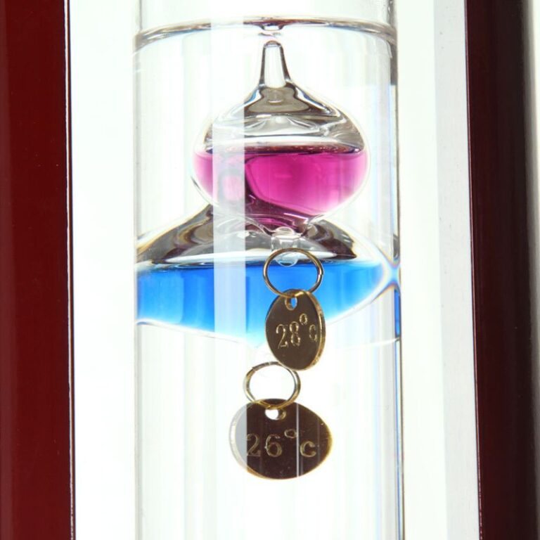 Thermomètre De Galilée Verre Cylindre 24 Cm – 5 Bulles – Décoration Feng Shui Élégante – Idéal Bureau, Maison, Cadeau Original