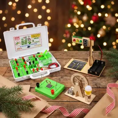 Coffret Apprenti Électricien : Kit Jeux Éducatif Électricité, Jeu Pédagogique Électromagnétique, Jeu Électrique Feux Tricolore à Fabriquer, Kit Expérience Physique "Générateur d'Électricité" (ambiance de Noël)