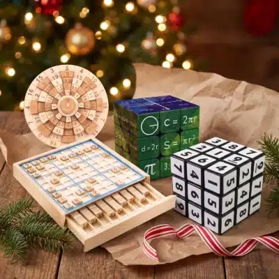 Coffret Casse-Têtes du Matheux : Casse Tête Mathématique, Sudoku en Bois, Rubik's Cube Spécial Équation Mathématique, Rubik's Cube Sudoku (ambiance de Noël)