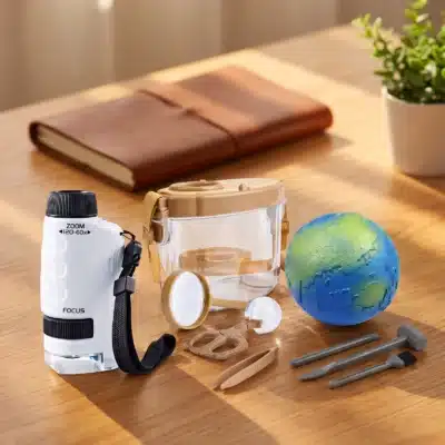 Coffret Petit Naturaliste : Mini Microscope Portatif, Kit Observation d'Insectes, Kit de Fouille Pierres Précieuses