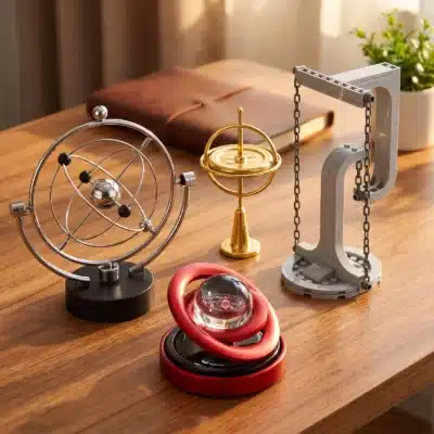 Coffret Physique du Mouvement : Pendule de Newton Sphère Céleste, Gyroscope de Précision, Sculpture Tenségrité, Système Solaire Magnétique