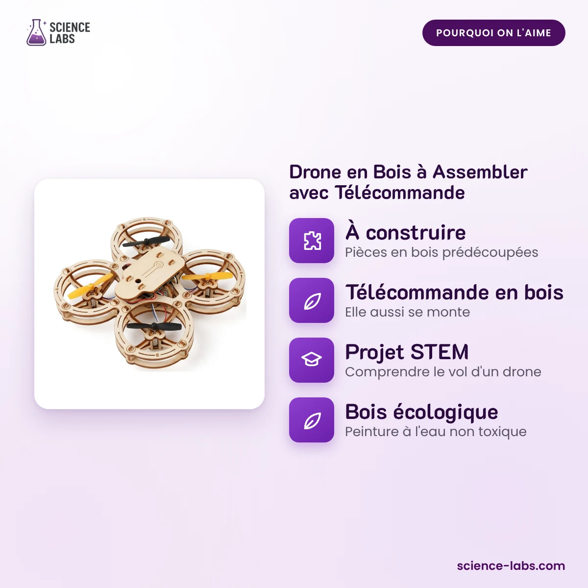 Drone en Bois à Assembler avec Télécommande : pourquoi on l'aime