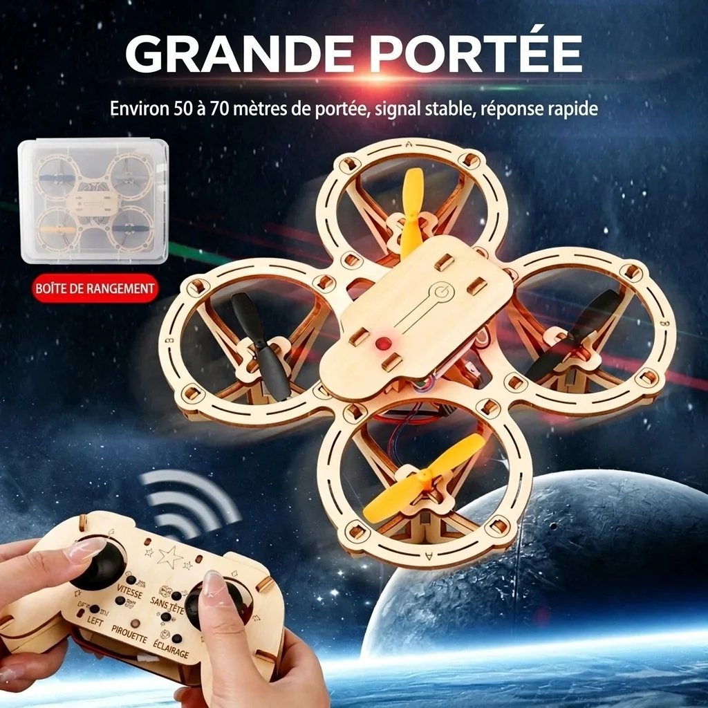 Drone en Bois à Assembler avec Télécommande