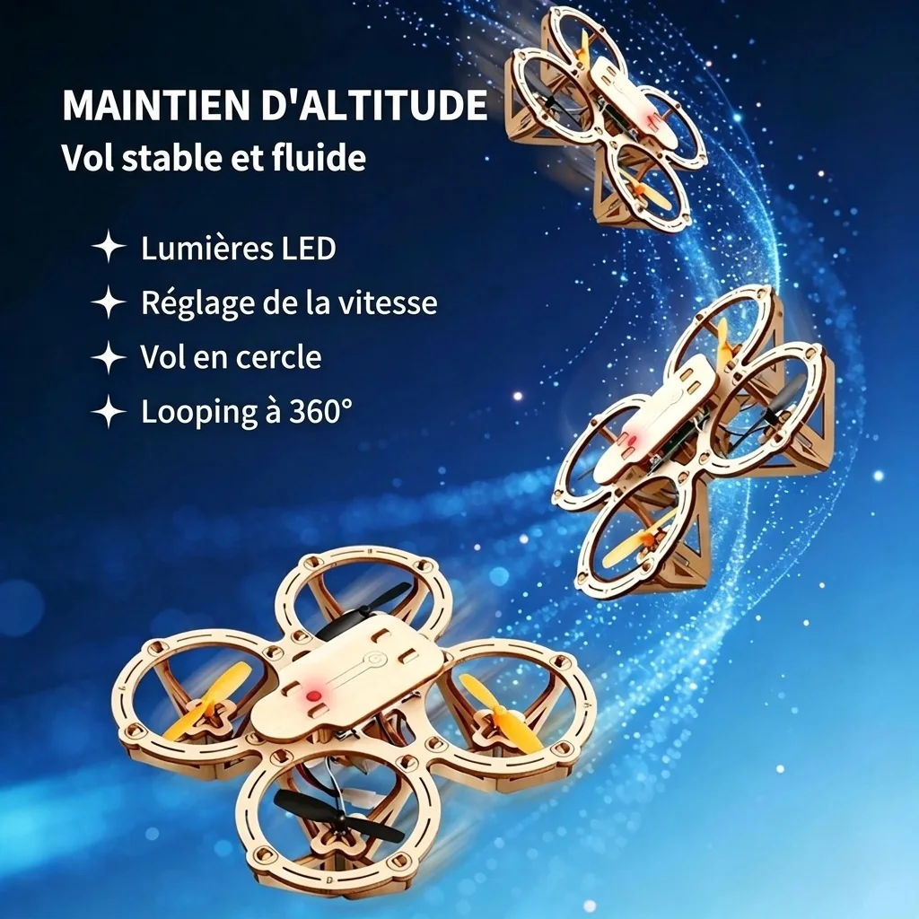 Drone en Bois à Assembler avec Télécommande