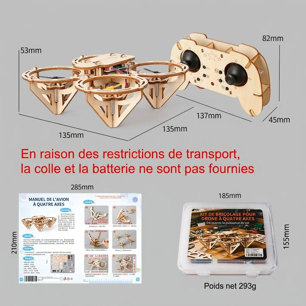 Drone en Bois à Assembler avec Télécommande