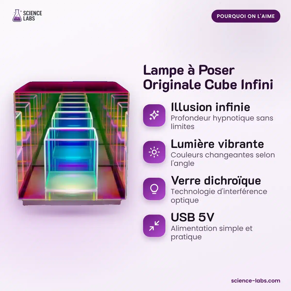 Lampe à Poser Originale Cube Infini : les avantages