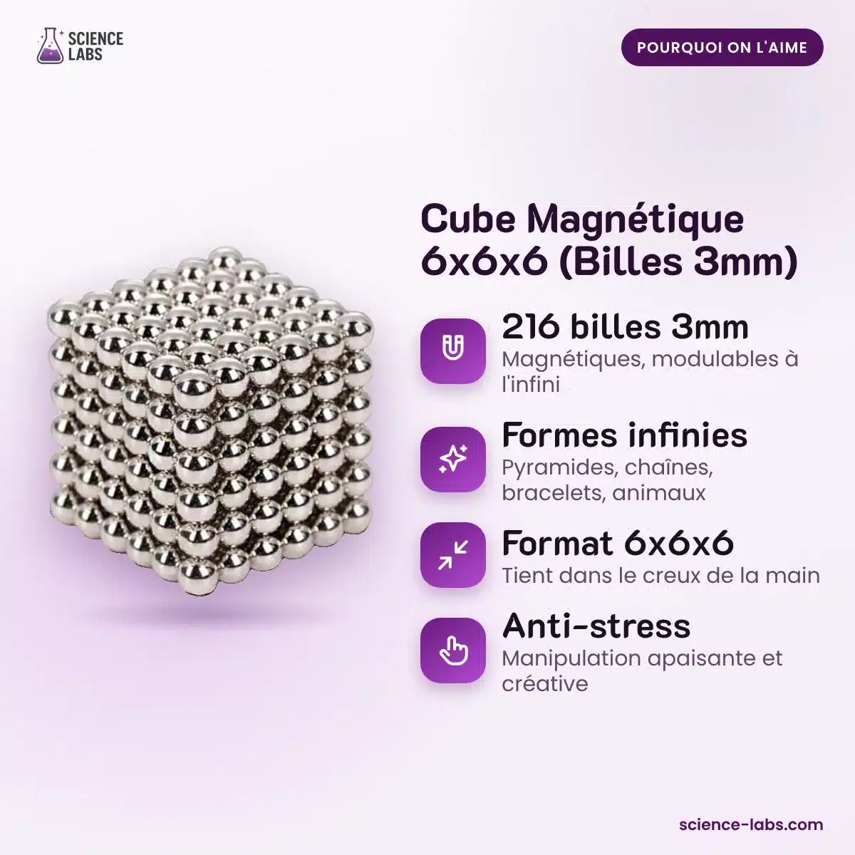 Cube Magnétique 6x6x6 (Billes 3mm) : les avantages