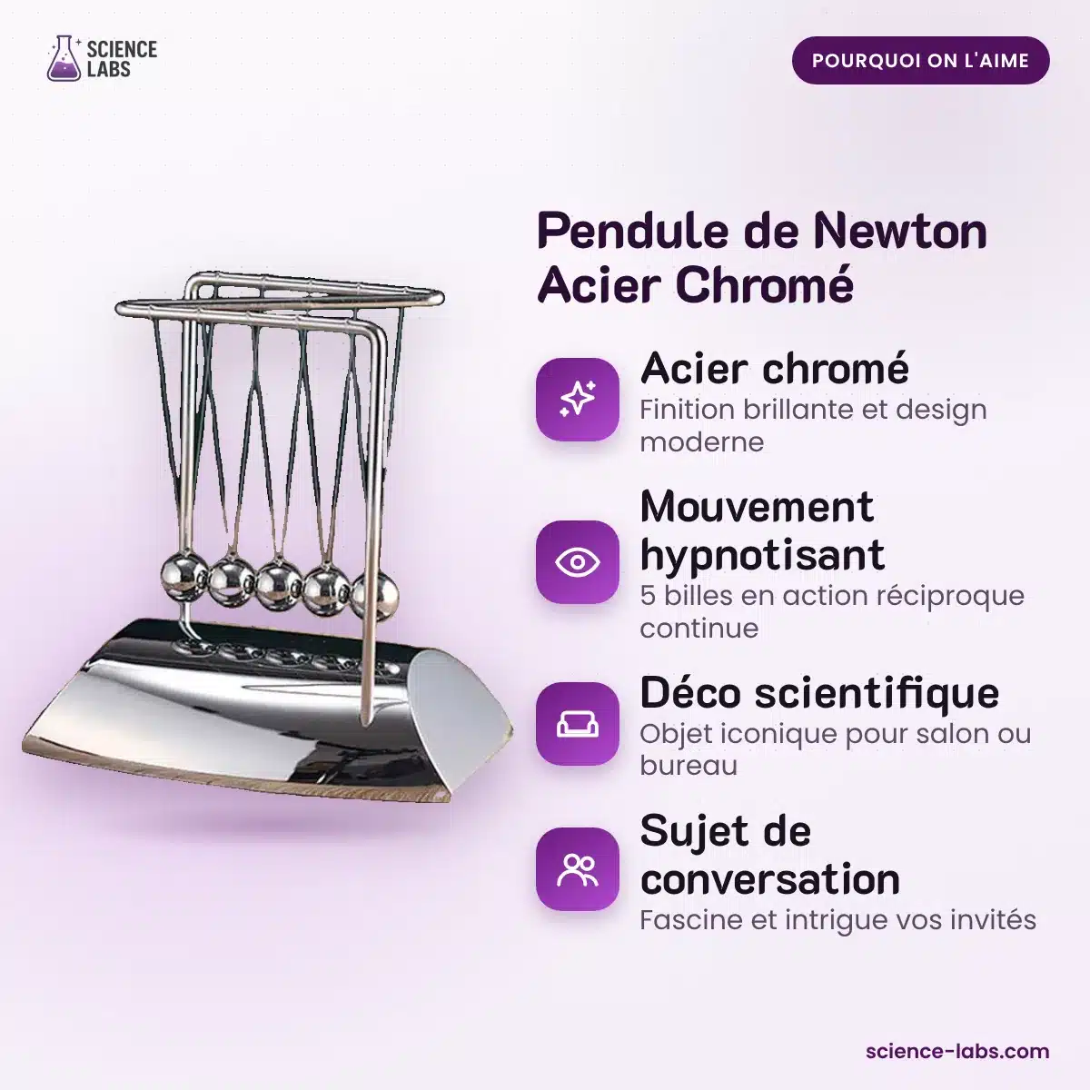 Pendule de Newton Acier Chromé : les avantages