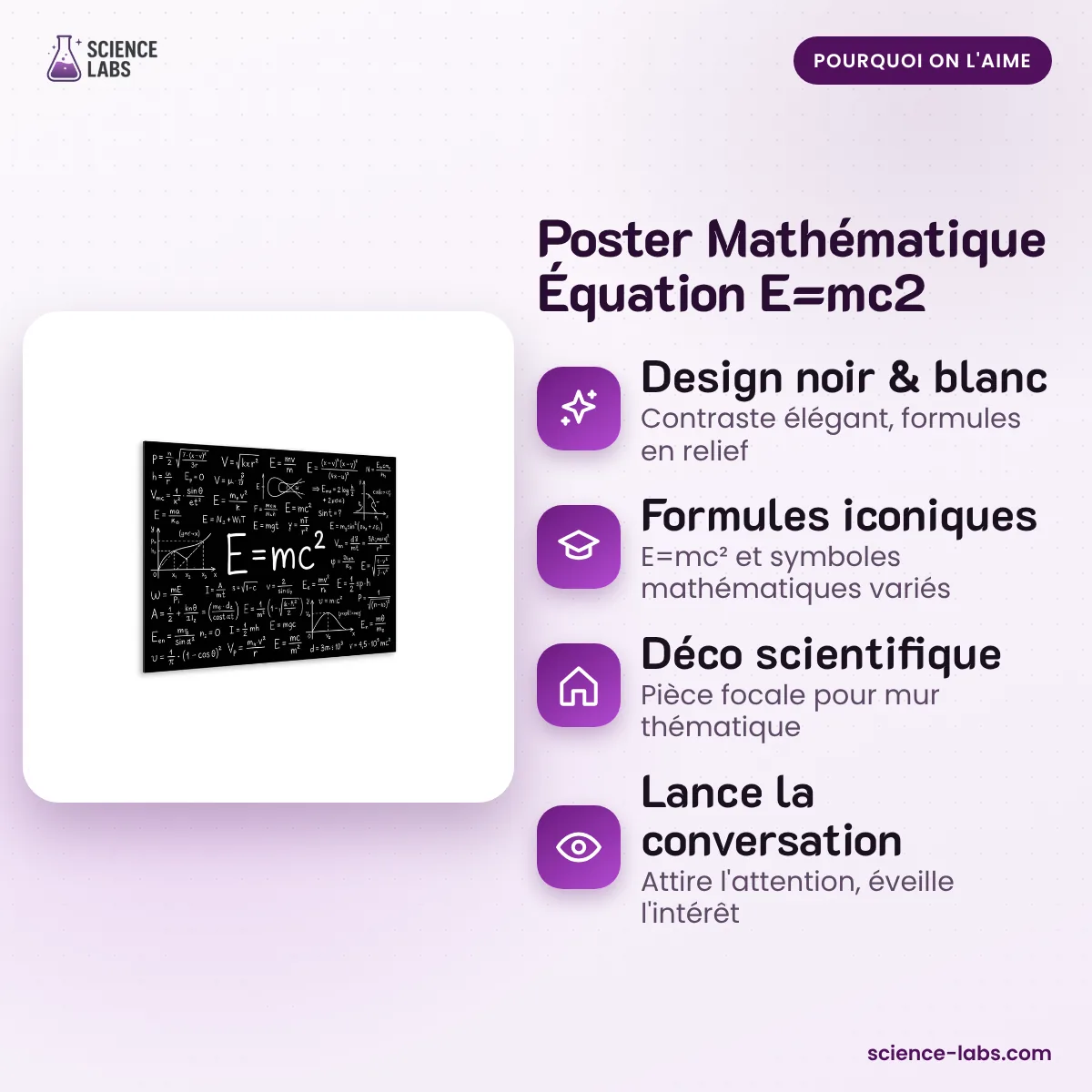 Poster Mathématique Équation E=mc2 : les avantages