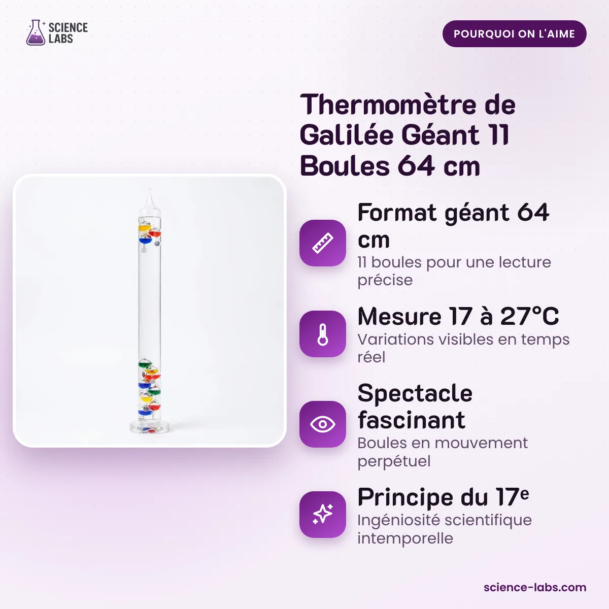 Thermomètre de Galilée Géant 11 Boules 64 cm : les avantages