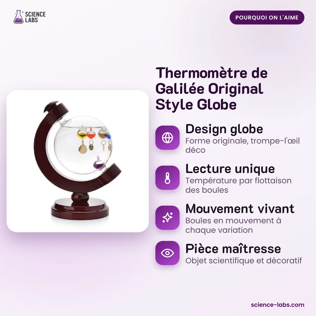 Thermomètre de Galilée Original Style Globe : les avantages